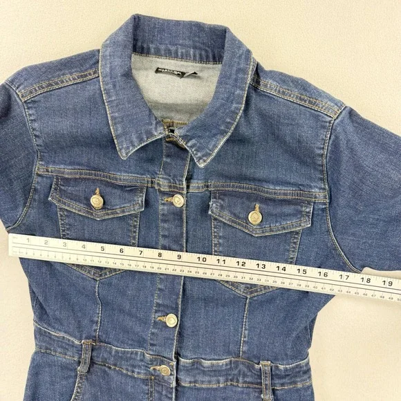 Nasty‎ Gal Denim Jumpsuit Size 8 Long Sleeve Button Up Collar Womens Blue Denim - Picture 9 of 11